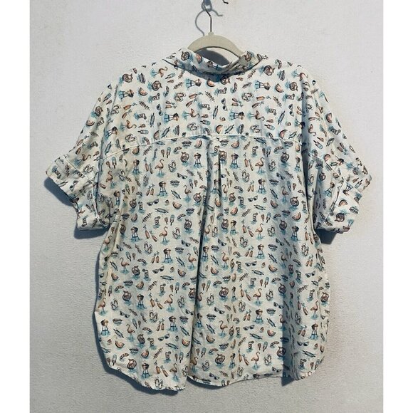 🥳3 for $20🥳 Duluth Trading Co Women's Blouse - Cream with Multicolor Print - Picture 3 of 7